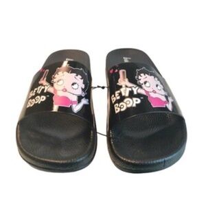 Betty Boop Womens Slides Size 6 Black Selfie Sandals Casual Slip On Shoes